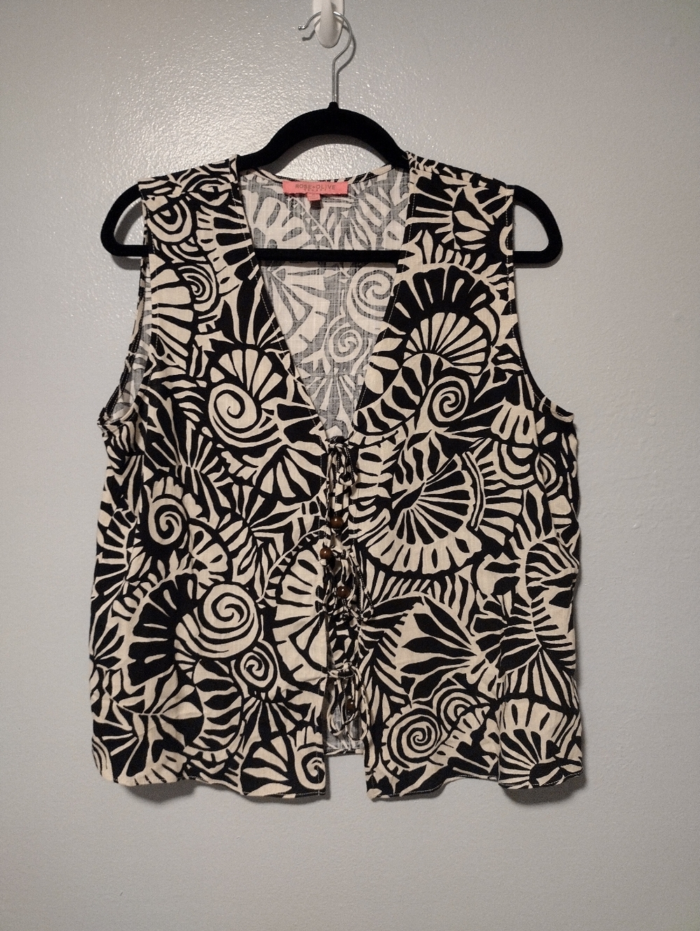 Rose + Olive Resort Tropical Print Tie Front Top